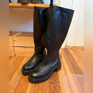 Steve Madden Black Leather Over the Knee Boots